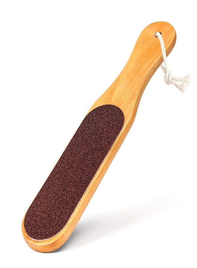 AKADO Double sided flat foot scrubber skin callus remover pedicure tool with wooden handle and hanging hook (pack of -1) - Image 1