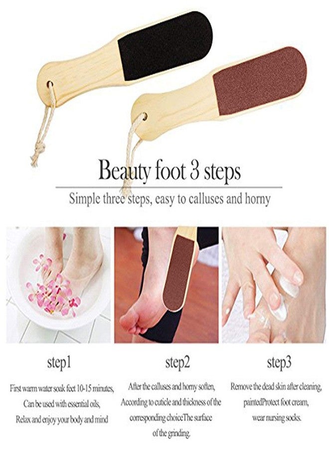 AKADO Double sided flat foot scrubber skin callus remover pedicure tool with wooden handle and hanging hook (pack of -1) - Image 4