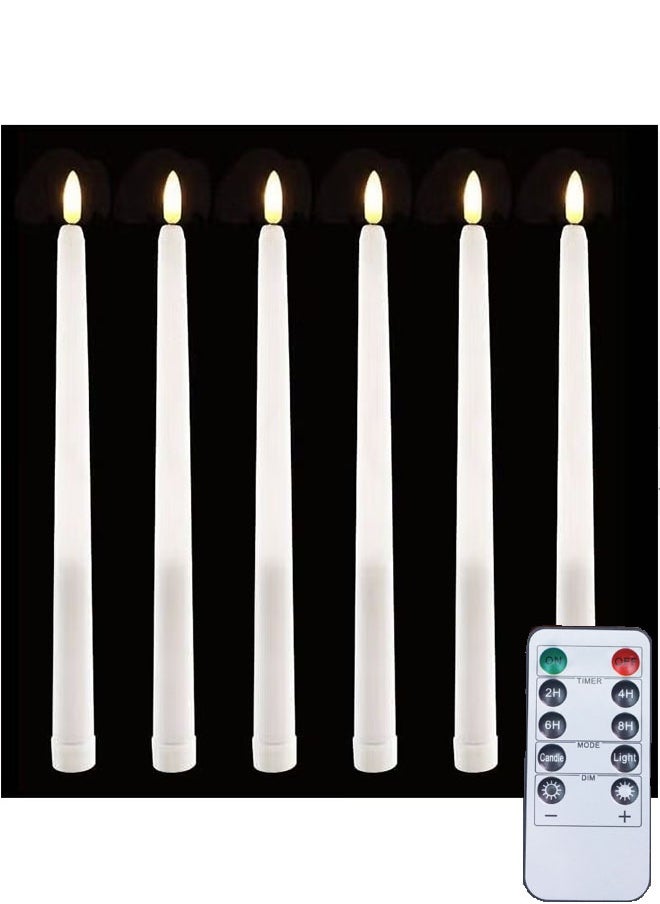 Ailily 6 Pcs LED Taper Candles with Remote 28cm Long LED Flameless Flickering Window Candles Battery Operated White Candle for for Home, Restaurant, Wedding  - Image 1