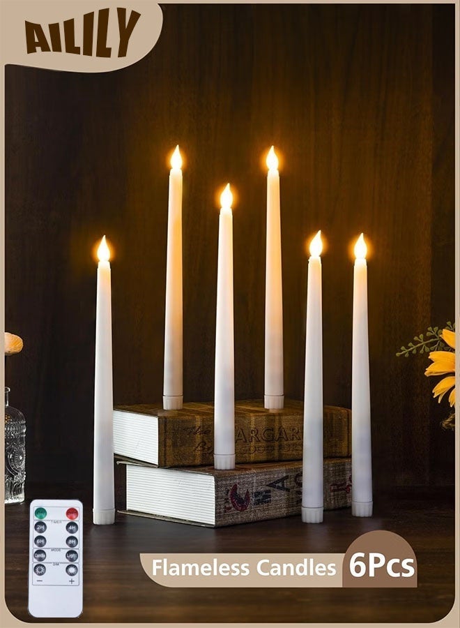 Ailily 6 Pcs LED Taper Candles with Remote 28cm Long LED Flameless Flickering Window Candles Battery Operated White Candle for for Home, Restaurant, Wedding - Image 2