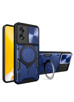 Generic Case for Oppo A38 4g Global Cd Texture Sliding Camshield Magnetic Holder Phone Case Blue  - Image 1