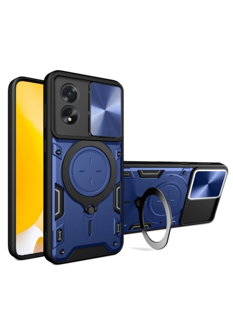 Generic Case for Oppo A38 4g Global Cd Texture Sliding Camshield Magnetic Holder Phone Case Blue  - Image 1
