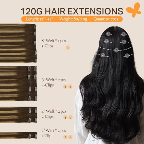 DOORES Balayage Clip in Human Hair Extensions Chocolate Brown to Caramel Blonde Remy Hair Clip in Extensions Straight Natural Hair Extensions 7pcs 120g 22 Inch - Image 2