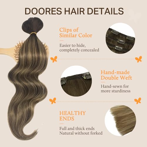 DOORES Balayage Clip in Human Hair Extensions Chocolate Brown to Caramel Blonde Remy Hair Clip in Extensions Straight Natural Hair Extensions 7pcs 120g 22 Inch - Image 4