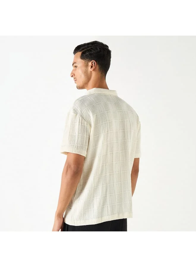 Iconic Iconic Textured Camp Collar Shirt with Short Sleeves