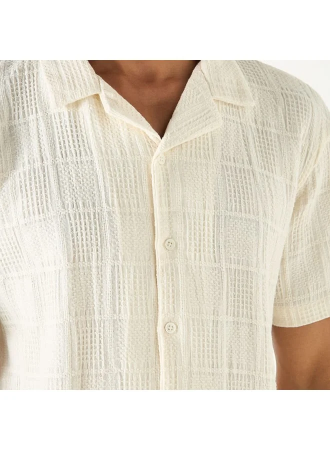 Iconic Iconic Textured Camp Collar Shirt with Short Sleeves