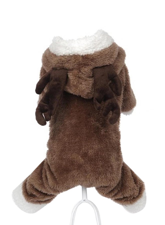 Generic Pet Dog Elk Hooded Costume Clothes Jacket Coat Puppy Cat Warm Apparel Jumpsuit Brown/White