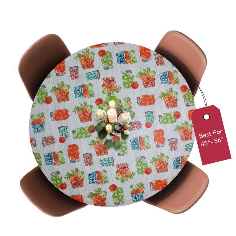 Covers For The Home Covers For The Home Deluxe Elastic Edged Flannel Backed Vinyl Fitted Table Cover  Garden to Table Pattern  Large Round Oblong Oval  Fits Tables up to 45  56 Diameter
