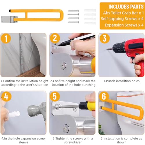 HANNEA® Folding Grab Bar for Bathroom Stainless Steel Anti-slip Grab Bar Handrail Secure Screw Fixing Wall Grab Bar Folding Safety Bathroom Handle for Senior Citizen, Bathroom Fittings - Image 3