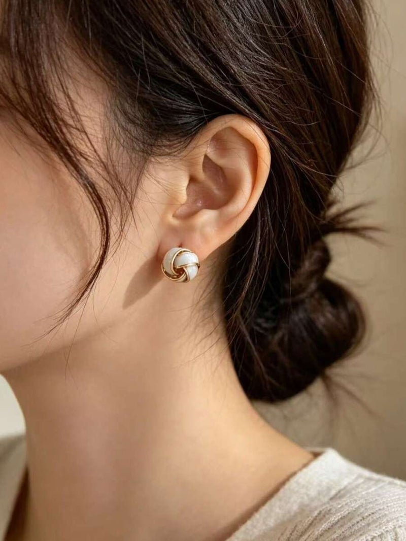 Shein 1 Pair Simple Fashion Creative Unique Design Gold Twist Hoop Earrings, Suitable For Daily Wear For Women, Minimalist - Size  one-size - Image 1