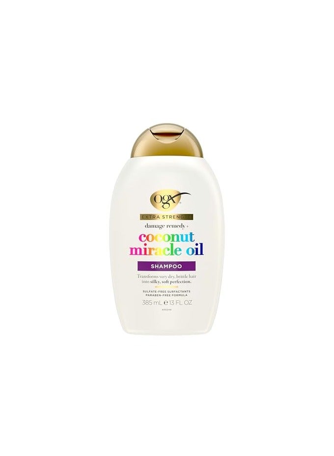 OGX Extra Strength Damage Remedy + Coconut Miracle Oil Shampoo for Dry, Frizzy or Coarse Hair, Hydrating & Flyaway Taming Shampoo, Paraben-Free, Sulfate-Free Surfactants, 13 fl oz - Image 3