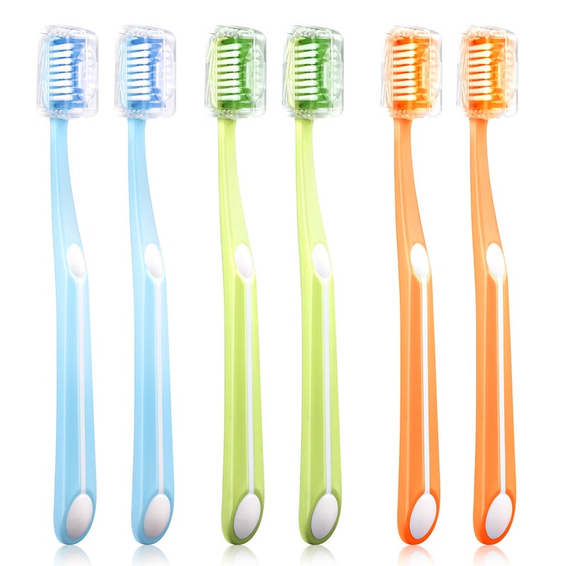 Frekare Medium Toothbrushes for Adults, Toothbrush Medium Bristles with Covers for Travel, Deep Plaque & Stain Removal, 6 Count - Image 1