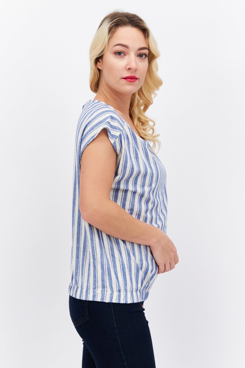 ESPRIT قميص نسائي بدون أكمام بياقة دائرية مخطط، أزرق - Image 2