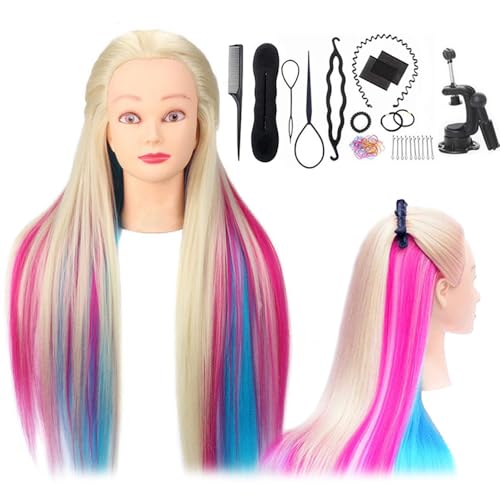 TopDirect 29 Inch Long Colorful Hair Cosmetology Mannequin Head for Styling and Hairdressing Practice Training Doll With Clamp Holder and Tools - Image 1