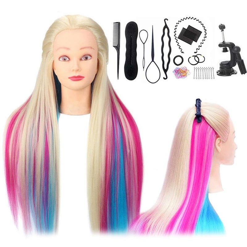 TopDirect 29 Inch Long Colorful Hair Cosmetology Mannequin Head for Styling and Hairdressing Practice Training Doll With Clamp Holder and Tools - Image 2