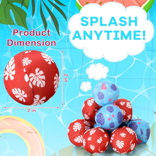 Vertintong 24 Pack Cartoon Hawaiian Party Favors Water Balls Bomb for Pool 2 Inch Reusable Water Balls Bulk Red Blue Flower Patterns Absorbent Pool Toys for Kids Beach Luau Party Supplies - Image 5