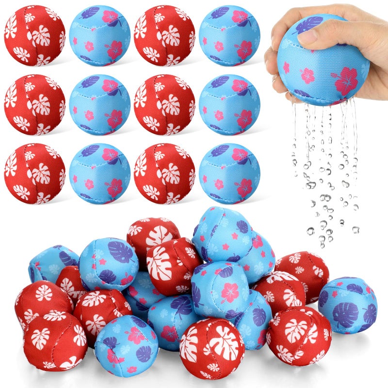 Vertintong 24 Pack Cartoon Hawaiian Party Favors Water Balls Bomb for Pool 2 Inch Reusable Water Balls Bulk Red Blue Flower Patterns Absorbent Pool Toys for Kids Beach Luau Party Supplies - Image 3