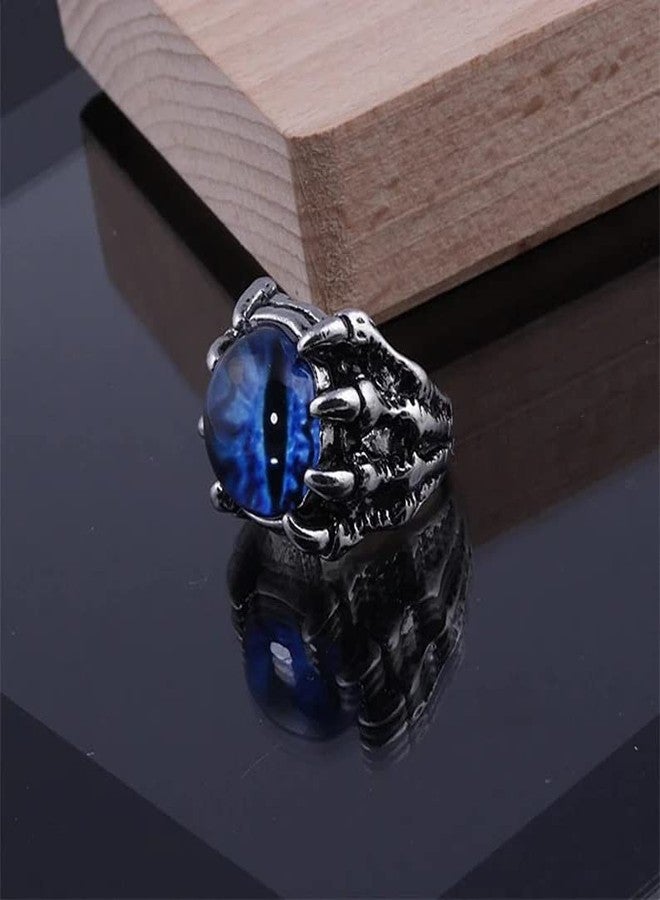 VIEN® Evil Eye Gothic Dragon Punk Adjustable Rings for Men Women Viking Stone Ring Blue - Image 5