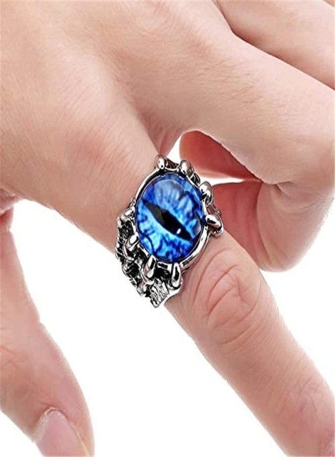 VIEN® Evil Eye Gothic Dragon Punk Adjustable Rings for Men Women Viking Stone Ring Blue - Image 2