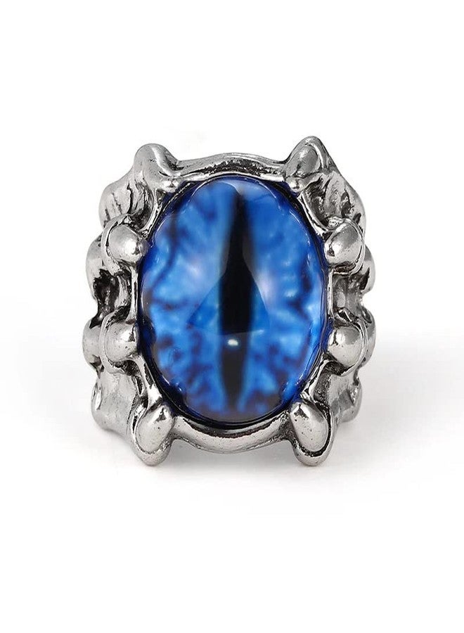 VIEN® Evil Eye Gothic Dragon Punk Adjustable Rings for Men Women Viking Stone Ring Blue - Image 1