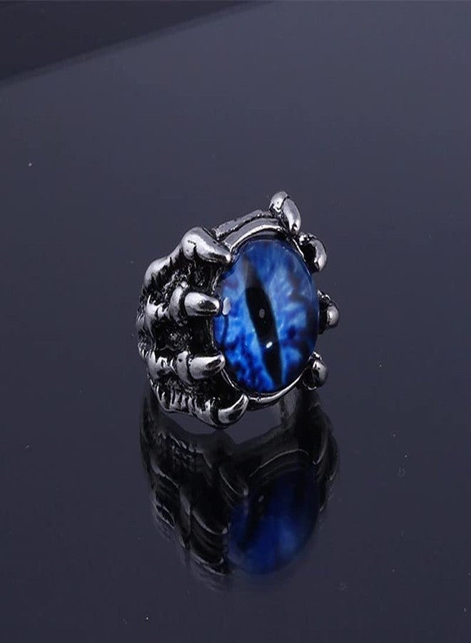 VIEN® Evil Eye Gothic Dragon Punk Adjustable Rings for Men Women Viking Stone Ring Blue - Image 3