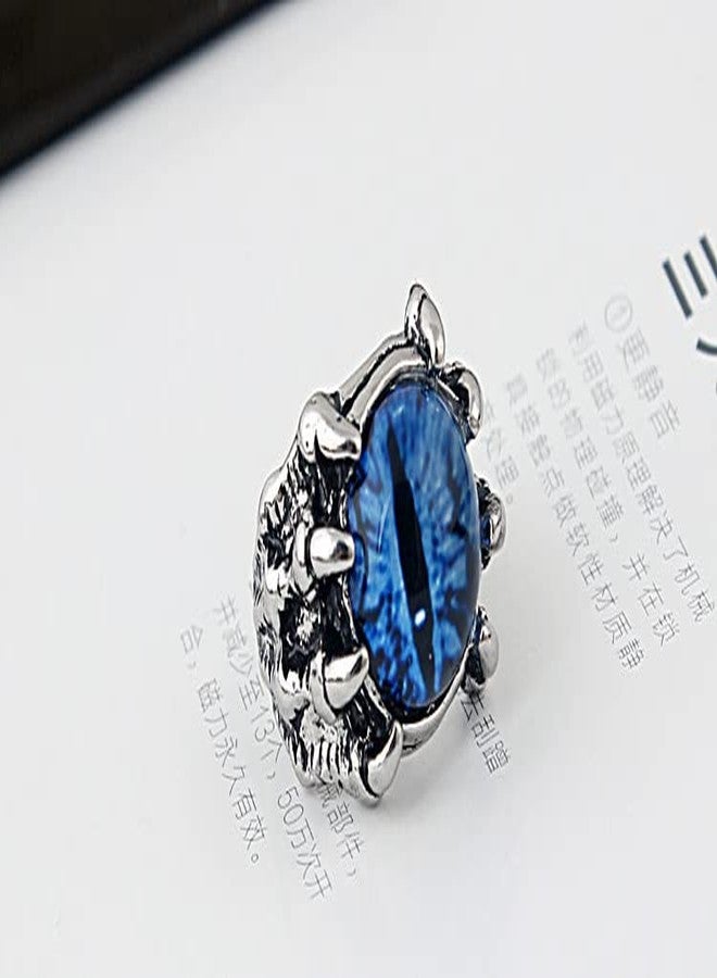 VIEN® Evil Eye Gothic Dragon Punk Adjustable Rings for Men Women Viking Stone Ring Blue - Image 4