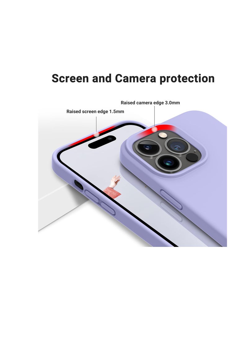 Compatible with iPhone 15 Pro Max Case 6.7", Slim Liquid Silicone 3 Layers Soft Gel Rubber Shockproof Protective Phone Case with Anti-Scratch Microfiber Lining (Light Purple) - Image 2