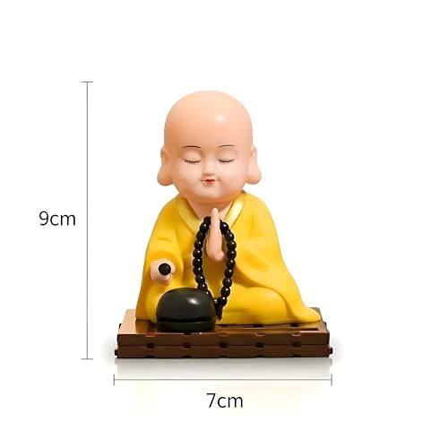 sculpmart Solar Buddha Moving Head & Hand for Car Dashboard | Home Decor | Office Desk & Gifting - Solar Powered Motion with Auto ON/Off with Light (Yellow) - Image 5