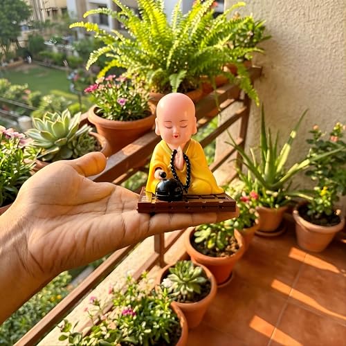 sculpmart Solar Buddha Moving Head & Hand for Car Dashboard | Home Decor | Office Desk & Gifting - Solar Powered Motion with Auto ON/Off with Light (Yellow) - Image 4