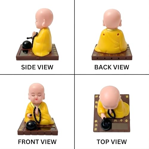 sculpmart Solar Buddha Moving Head & Hand for Car Dashboard | Home Decor | Office Desk & Gifting - Solar Powered Motion with Auto ON/Off with Light (Yellow) - Image 2