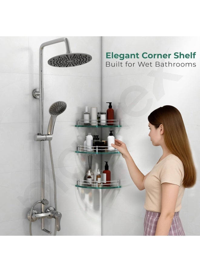 Plantex Glass Shelf for Bathroom Wall/Glass Corner Shelf for Bathroom Shelf for Wall Glass/Bathroom Corner Organizer (9x9 inch) - Pack of 3, Silver - Image 4