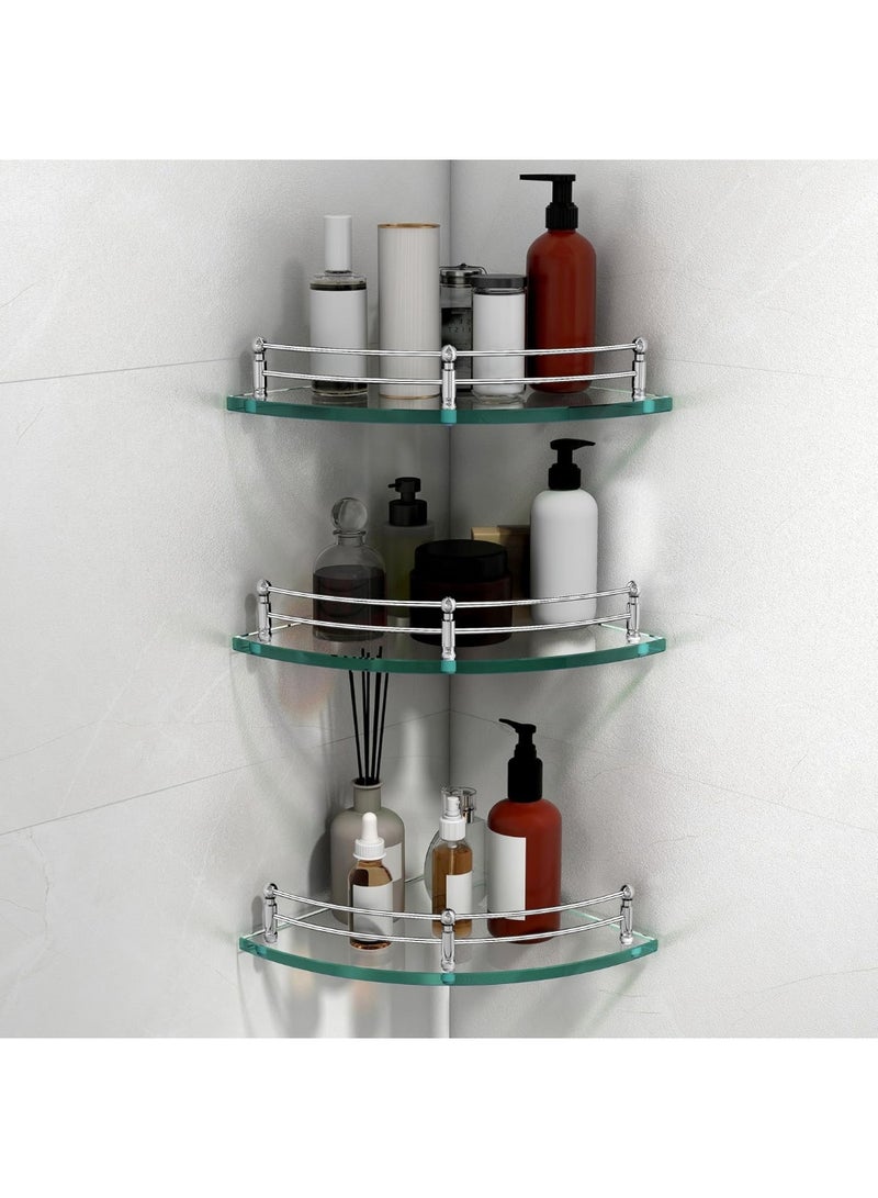 Plantex Glass Shelf for Bathroom Wall/Glass Corner Shelf for Bathroom Shelf for Wall Glass/Bathroom Corner Organizer (9x9 inch) - Pack of 3, Silver - Image 1