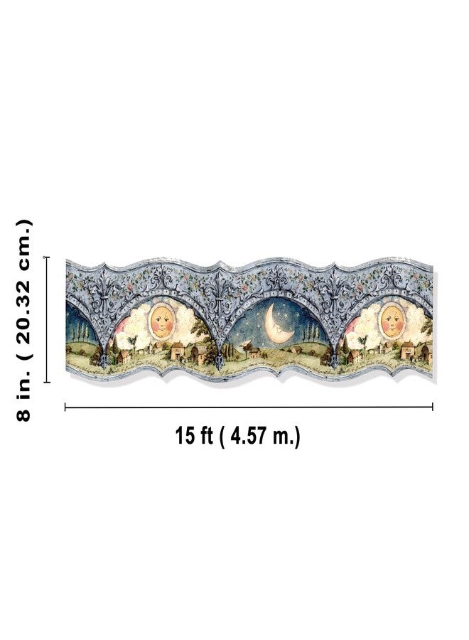 TRIMZ Celestial Wallpaper Border - Whimsical Sun & Moon, Scalloped Floral & Architectural Accents, Bedroom & Nursery Décor, Pre-Pasted, 15 Ft x 8 in. - Image 3