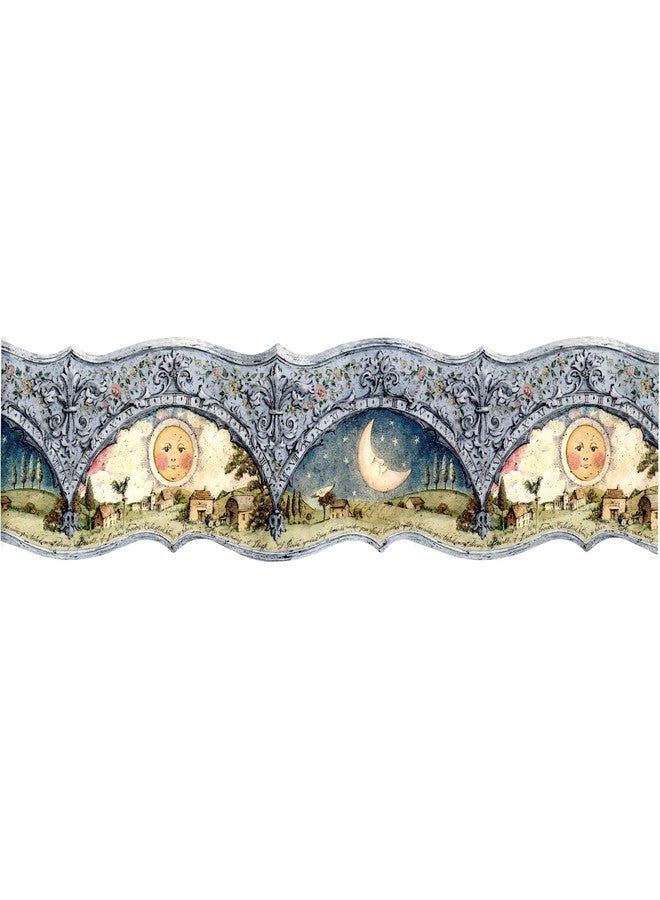 TRIMZ Celestial Wallpaper Border - Whimsical Sun & Moon, Scalloped Floral & Architectural Accents, Bedroom & Nursery Décor, Pre-Pasted, 15 Ft x 8 in. - Image 4