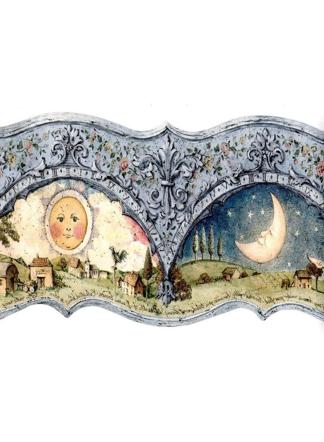 TRIMZ Celestial Wallpaper Border - Whimsical Sun & Moon, Scalloped Floral & Architectural Accents, Bedroom & Nursery Décor, Pre-Pasted, 15 Ft x 8 in. - Image 1