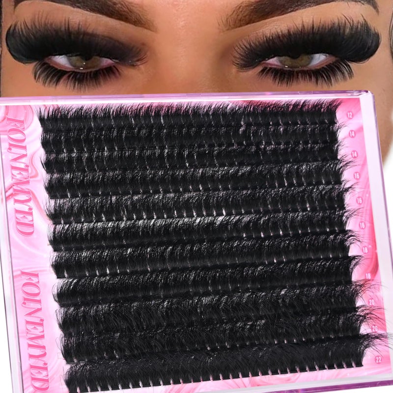 FOINEMYED Lash Clusters 330Pcs Cluster 200D Mega Volume Eyelash Extensions 12-22MM Individual Lashes D Curly Thick Lash Extensions DIY at Home by FOINEMYED - Image 1