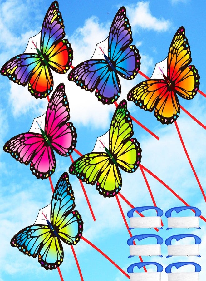 Silipull 6 Pcs Kites Butterfly Kite 55" x 28" Large Kites with 328ft String Colorful Beach Kite for Adults Beginner Outdoor Supplies - Image 1