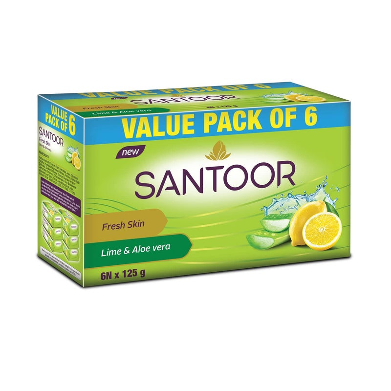 Santoor Santoor Aloe Fresh Soap 125 g Pack of 6  Santoor Sandal and Turmeric Soap Pack of 4 soaps 125g each - Image 2