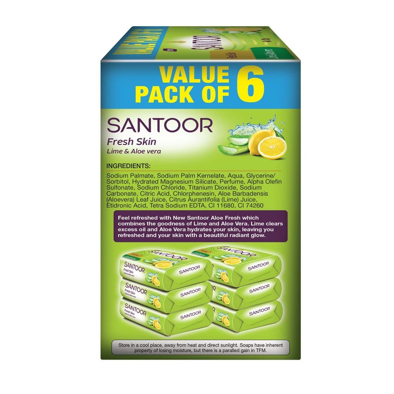 Santoor Santoor Aloe Fresh Soap 125 g Pack of 6  Santoor Sandal and Turmeric Soap Pack of 4 soaps 125g each - Image 4
