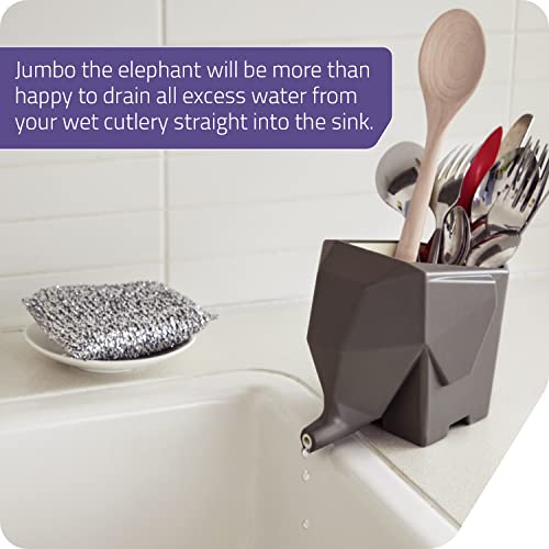 PELEG DESIGN Elephant Cutlery Drainer – Funny Self Draining Utensil Drying Rack for Kitchen Sink | Cute Silverware Drainer Basket (Grey) - Image 2
