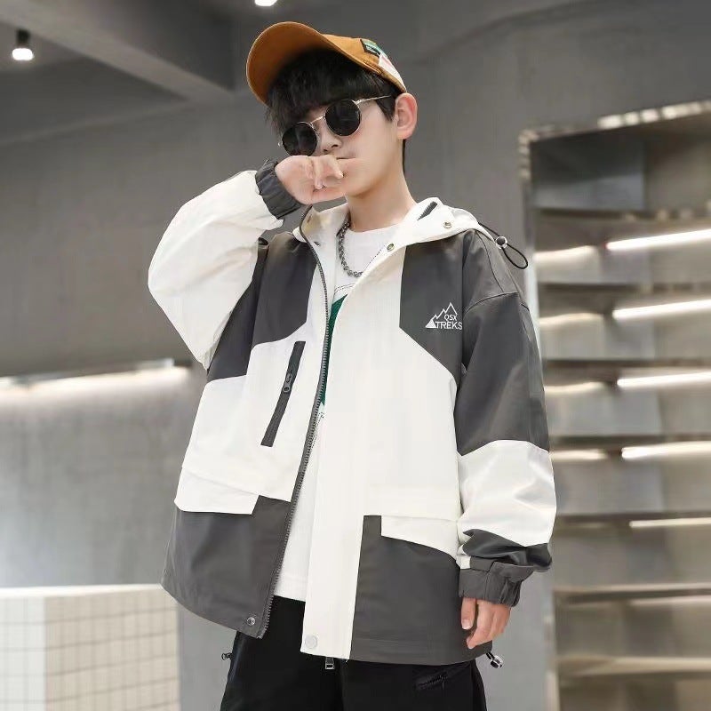 Boys' Spring Coat Boys Autumn Casual Korean Double-Sided Windbreaker Mid-Size Trendy Jacket - Image 1