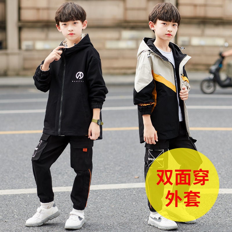 Boys' Spring Coat Boys Autumn Casual Korean Double-Sided Windbreaker Mid-Size Trendy Jacket - Image 5