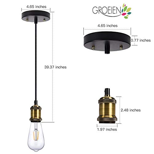 Groeien Vintage Mini Pendant Light Single Socket E26/ E27 Base Woven Fabric Cord Hanging Light Kit for Home Corridor Studio Office (Bulbs are not Included, Black) - Image 3