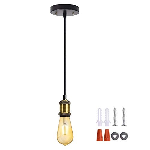 Groeien Vintage Mini Pendant Light Single Socket E26/ E27 Base Woven Fabric Cord Hanging Light Kit for Home Corridor Studio Office (Bulbs are not Included, Black) - Image 1