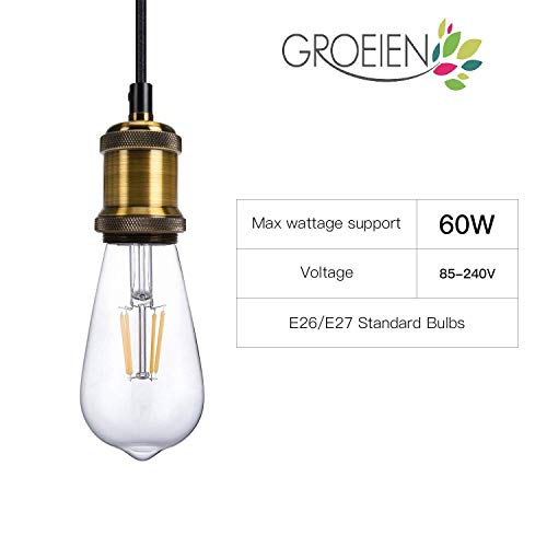 Groeien Vintage Mini Pendant Light Single Socket E26/ E27 Base Woven Fabric Cord Hanging Light Kit for Home Corridor Studio Office (Bulbs are not Included, Black) - Image 2