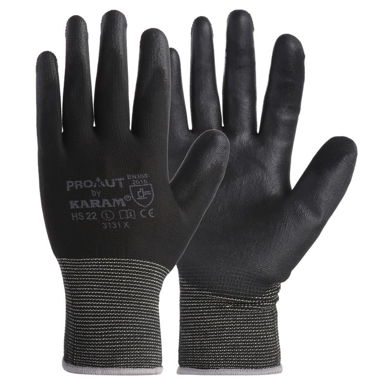 Karam HS22 Safety Gloves for Mechanical Risk | Safety Work Gloves with Black Liner with Black PU Coating | Multipurpose Use | Cut Resistant | Abrasion, Tear & Puncture Resistant | Size-M | PACK OF 3 - Image 2