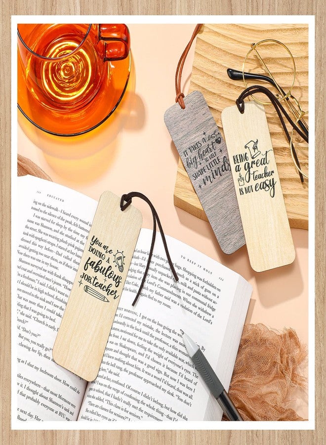 Teling 24 Pieces Wooden Teacher Bookmarks Teacher Appreciation Bookmark Thank You Teacher Book Page Marker for Teachers Instructors Birthday Graduation Presents Book with Suede Tassel - Image 2