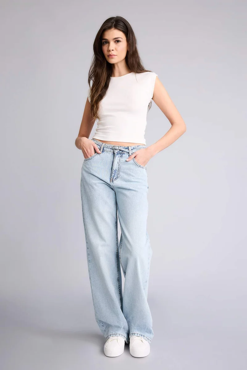 DeFacto 100% Cotton Straight Wide Leg High Waist Jeans