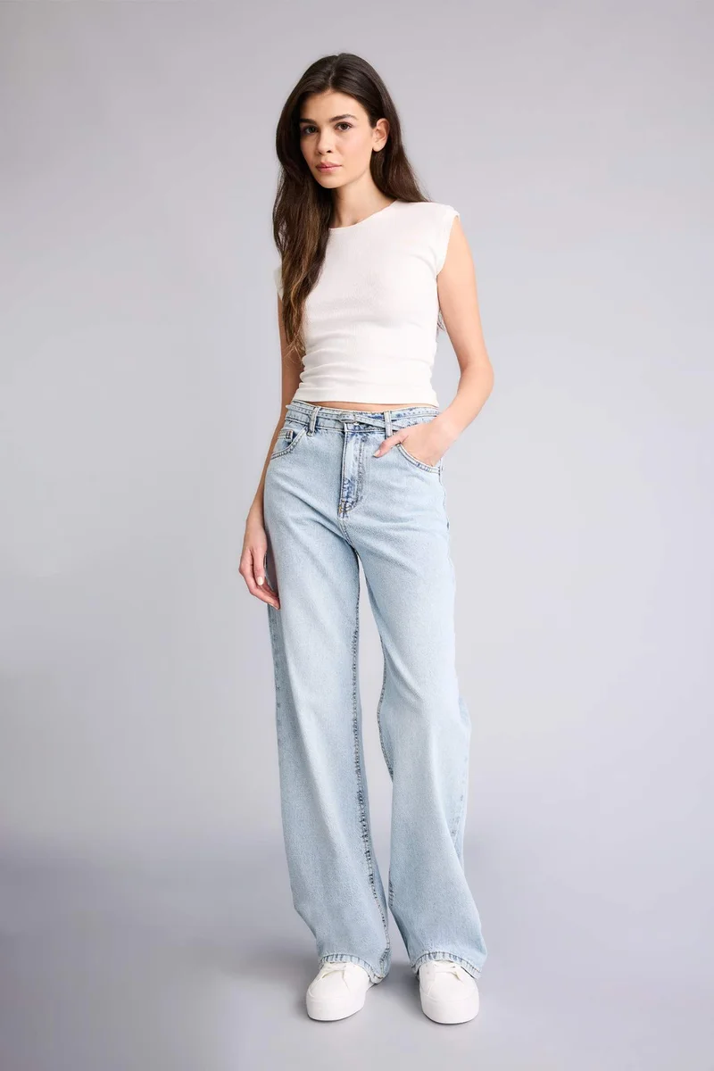 DeFacto 100% Cotton Straight Wide Leg High Waist Jeans