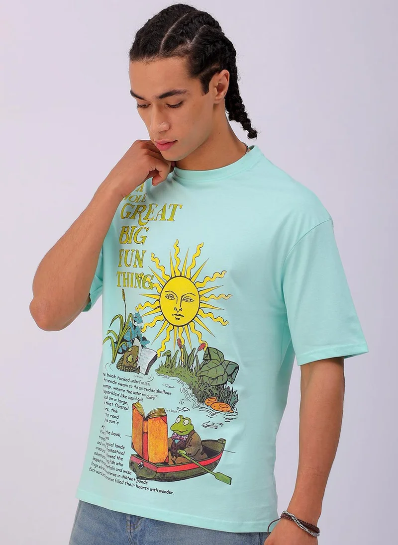 ذا انديان كراج كو Men Boxy Oversized Graphic Back Printed Round Neck Tshirt